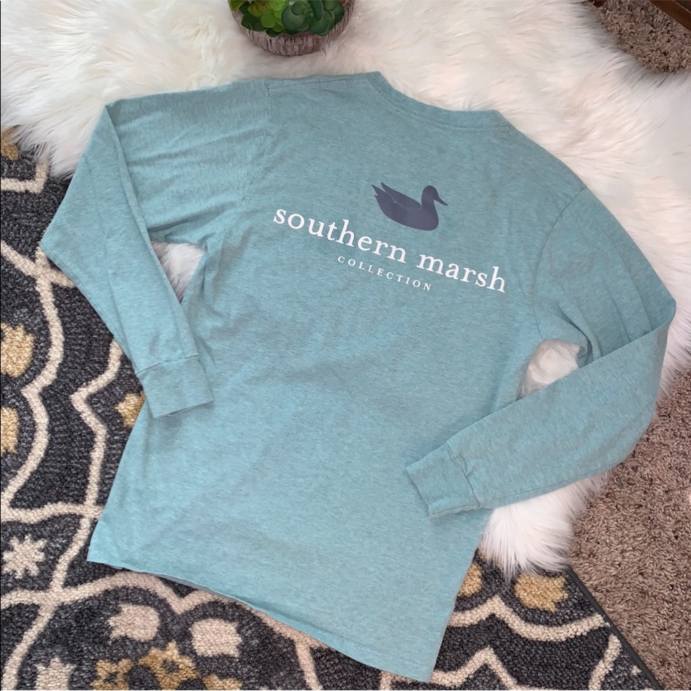 Southern Marsh Women's Long Sleeve Tee in Seafoam with Navy Logo